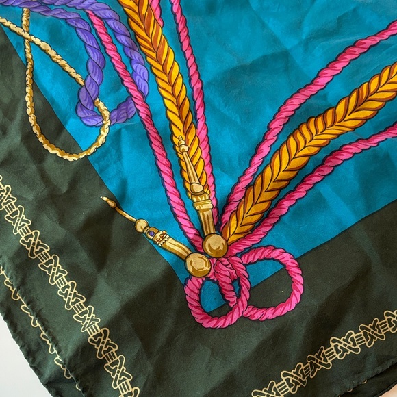 100% Silk Vintage | Colorful Scarf with Nautical Design - Picture 4 of 5